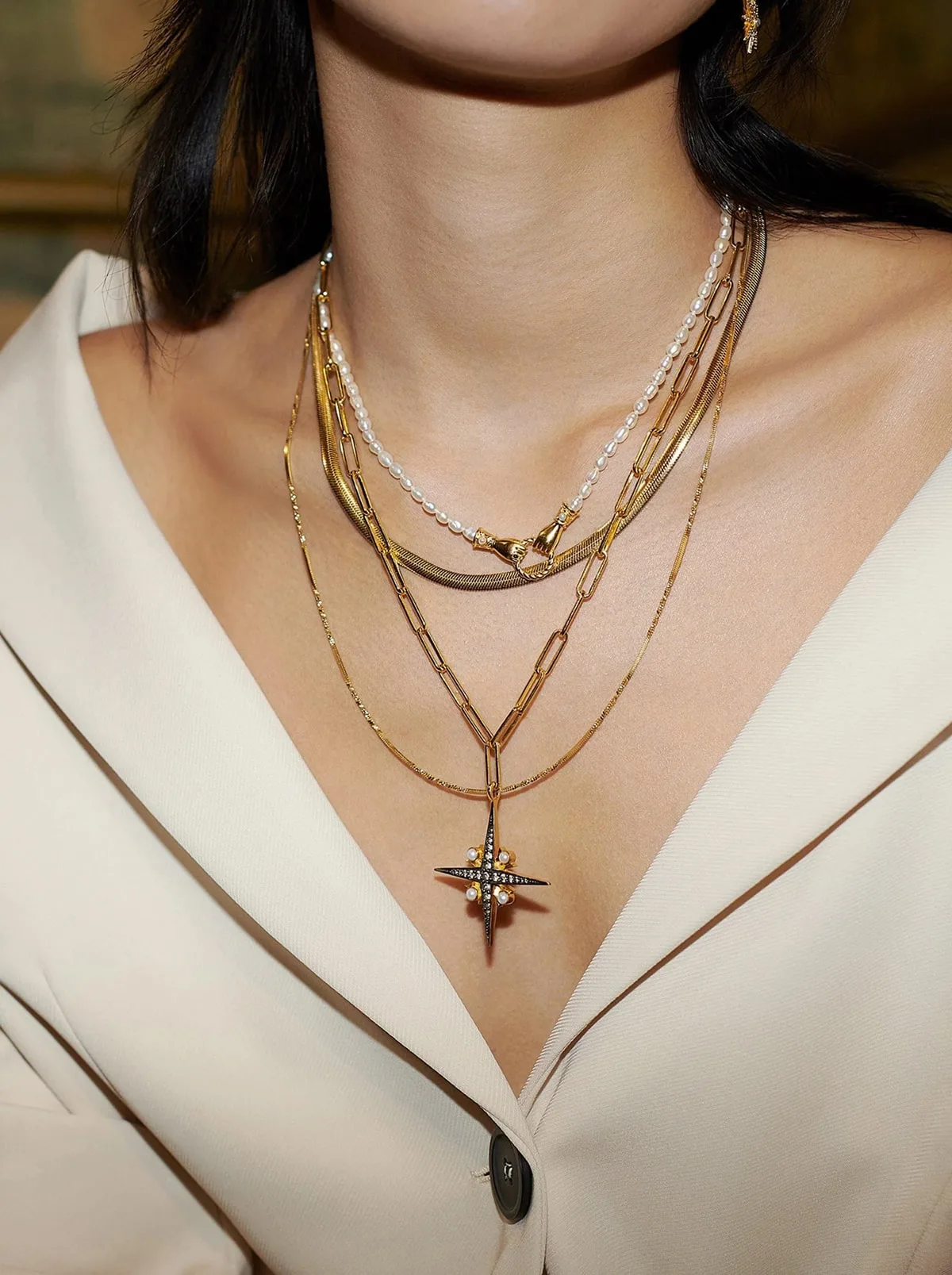 North Star Pearl Chain Necklace - Image 2